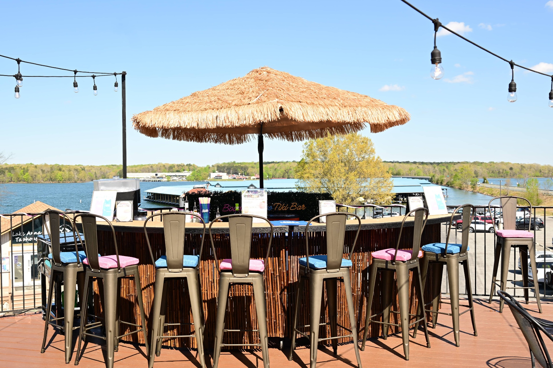 Tiki bar setup overlooking Lake Anna