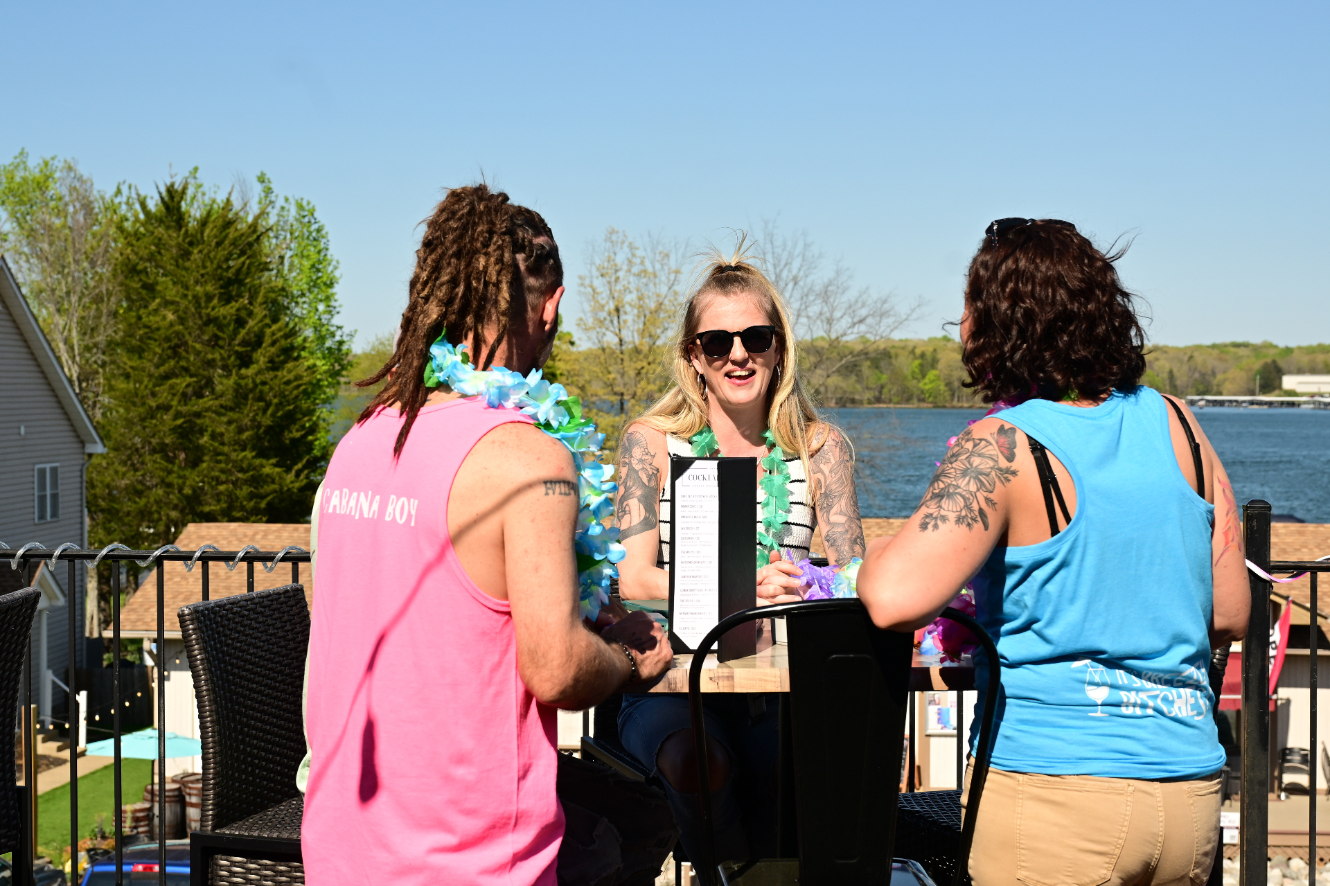 Guests enjoying the Bougie Breeze Tiki Bar at Lake Anna