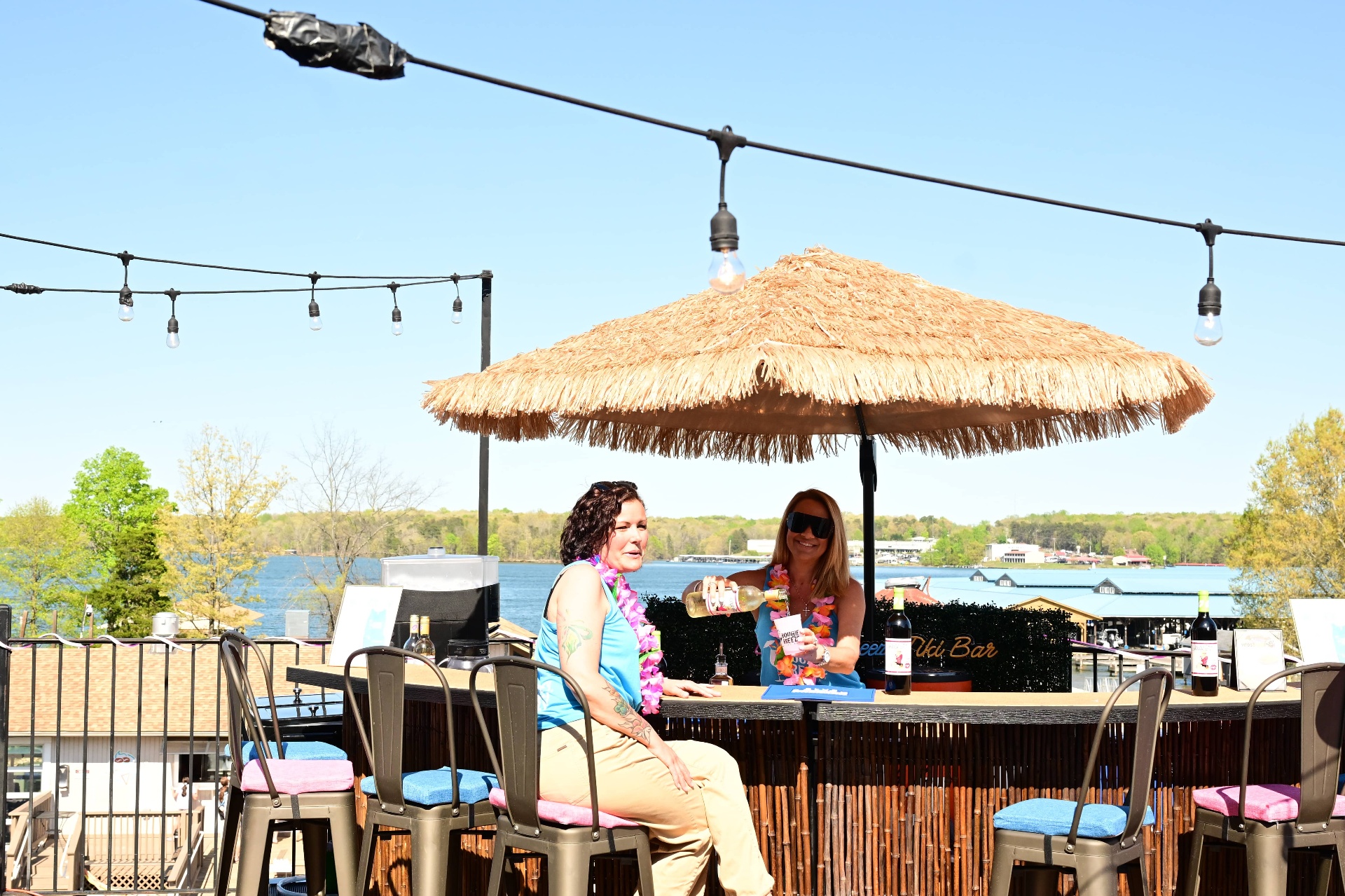 Pouring wine at the tiki bar
